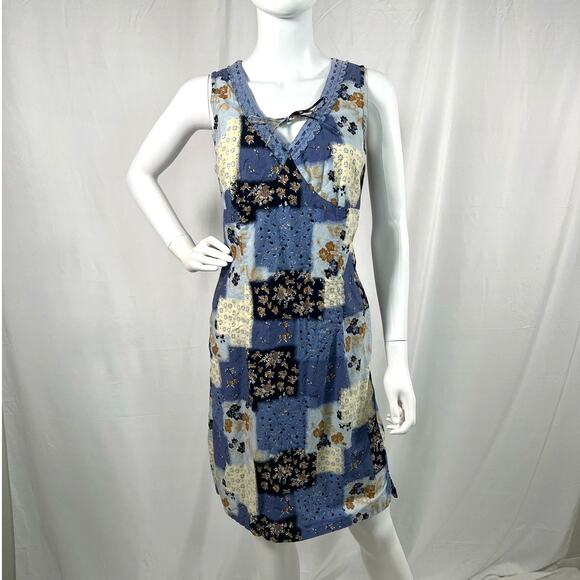 Vintage Faded Glory Blue Patchwork Style Midi Dress Size 8 - Picture 1 of 9